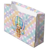 Grand Sac Cadeau Cœurs Gingham Pastel   (Devant Angle)