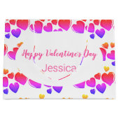 Grand Sac Cadeau Coeurs Heureuses Saintes-Valentin blancs pourpres  (Devant)