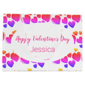 Grand Sac Cadeau Coeurs Heureuses Saintes-Valentin blancs pourpres  (Dos)