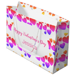 Grand Sac Cadeau Coeurs Heureuses Saintes-Valentin blancs pourpres