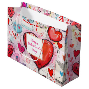 Grand Sac Cadeau Coeurs mignons et lettres d'amour Motif Valentine'
