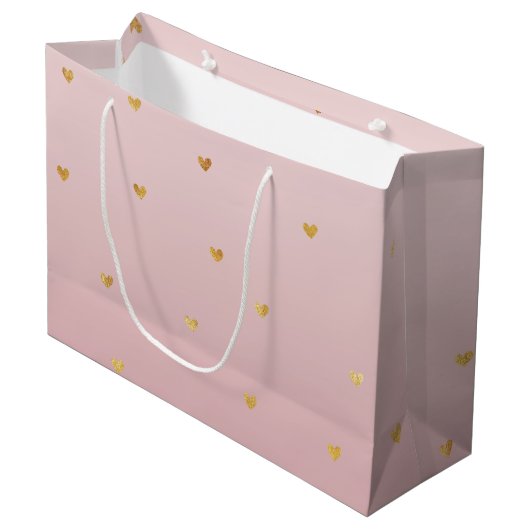 Grand Sac Cadeau Coeurs Ombres dorés rose (Devant Angle)