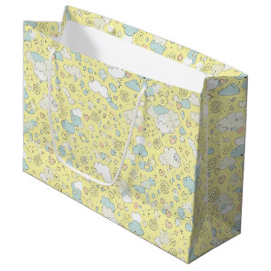 Grand Sac Cadeau Cœurs pastel et nuages Aquarelle Rêve (1)