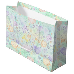 Grand Sac Cadeau Cœurs pastel et nuages Aquarelle Rêve (2)