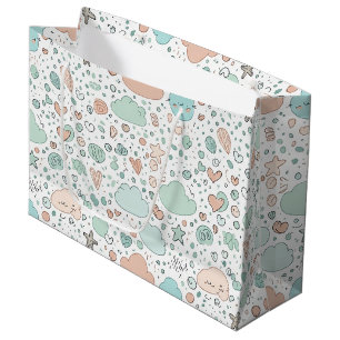 Grand Sac Cadeau Cœurs pastel et nuages Aquarelle Rêve (3)