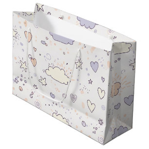 Grand Sac Cadeau Cœurs pastel et nuages Rêve aquarelle (7)