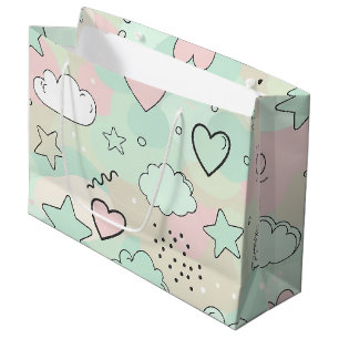 Grand Sac Cadeau Cœurs pastel et nuages Rêve aquarelle (9)