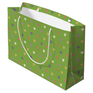 Grand Sac Cadeau Coeurs Polka sur vert vert