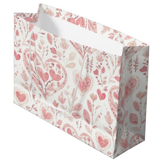 Grand Sac Cadeau Cœurs roses Amour floral (Devant Angle)