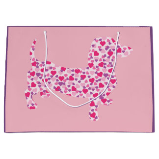 Grand Sac Cadeau Coeurs roses Dachshund