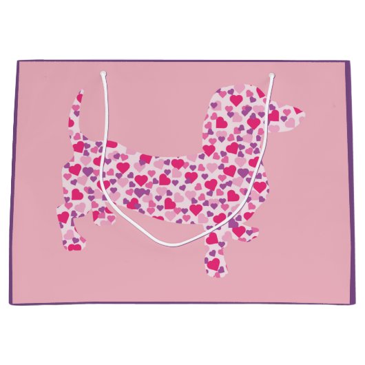 Grand Sac Cadeau Coeurs roses Dachshund (Devant)