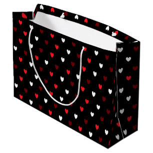 Grand Sac Cadeau Coeurs rouge et blanc sur noir
