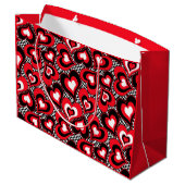 Grand Sac Cadeau Coeurs, rouge, noir, blanc, Saint Valentin. Grand (Dos Angle)