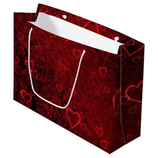 Grand Sac Cadeau Coeurs rouges gothiques (Devant Angle)