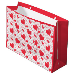 Grand Sac Cadeau Coeurs rouges, texte, "aime-toi".