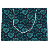 Grand Sac Cadeau Coeurs turquoises (Devant)