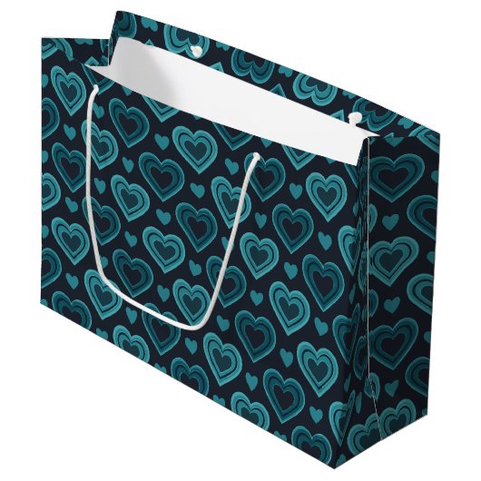 Grand Sac Cadeau Coeurs turquoises (Devant Angle)
