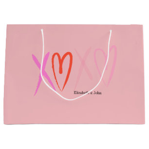 Grand Sac Cadeau Cœurs XOXO colorés pour la Saint-Valentin