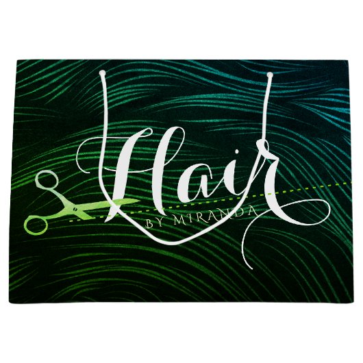 Grand Sac Cadeau Coiffeur Coiffeuse Beauté Ciseaux Vert Or (Devant)