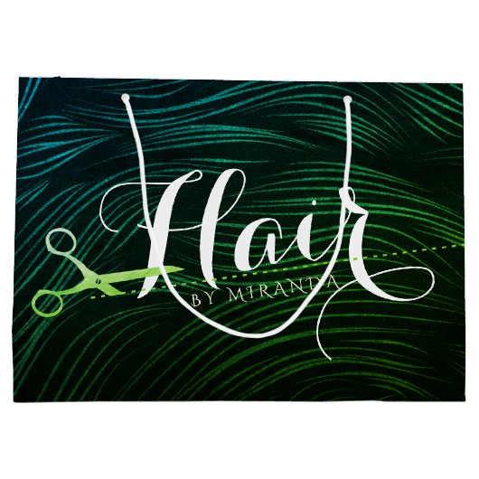 Grand Sac Cadeau Coiffeur Coiffeuse Beauté Ciseaux Vert Or (Dos)