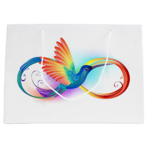 Grand Sac Cadeau Colibri arc-en-ciel avec symbole Infinity