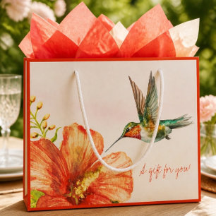 Grand Sac Cadeau Colibri et fleur d'Hibiscus
