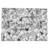 Grand Sac Cadeau Colibris et fleurs d'hibiscus b&w (Dos)