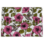 Grand Sac Cadeau Colibris et fleurs d'hibiscus roses (Devant)