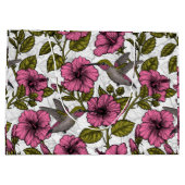Grand Sac Cadeau Colibris et fleurs d'hibiscus roses (Dos)