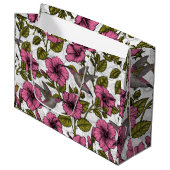 Grand Sac Cadeau Colibris et fleurs d'hibiscus roses (Devant Angle)
