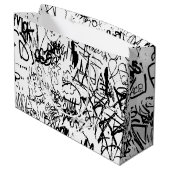 Grand Sac Cadeau Collage Abstrait de graffiti noir et blanc (Dos Angle)