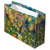 Grand Sac Cadeau collage d'agrumes siciliens bleu orange chic (Devant Angle)