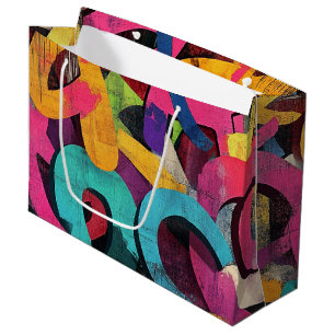 Grand Sac Cadeau Collage de graffiti urbain avec des couleurs vives