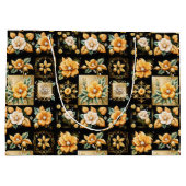 Grand Sac Cadeau Collage de Noël avec des fleurs d'or et de blanc (Dos)