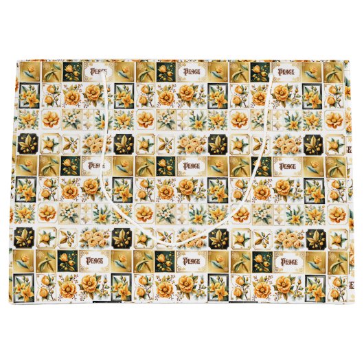 Grand Sac Cadeau Collage de Noël en or (Devant)