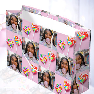 Grand Sac Cadeau Collage de photos personnalisé Rétro Moderne Tenda