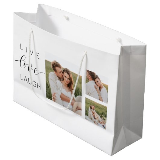 Grand Sac Cadeau Collage moderne Couple Photo & Live Love Laugh Cad (Devant Angle)