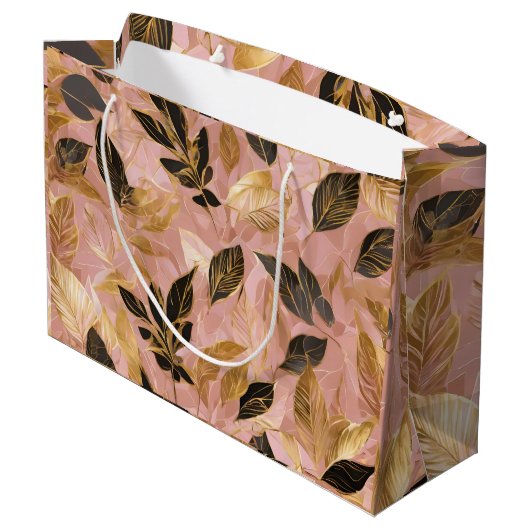 Grand Sac Cadeau Collection de Feuilles Boho Populaire en or rose (Dos Angle)