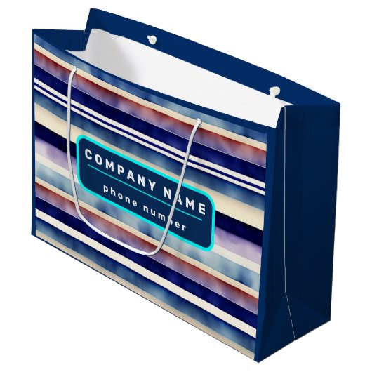 Grand Sac Cadeau Collection populaire Summer Navy Blue Boat Stripes (Devant Angle)