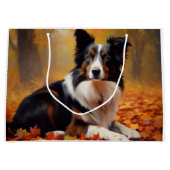 Grand Sac Cadeau Collie frontalier à l'automne Feuilles automne Ins (Devant)