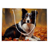 Grand Sac Cadeau Collie frontalier à l'automne Feuilles automne Ins (Dos)