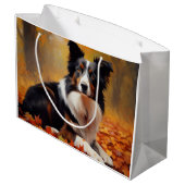 Grand Sac Cadeau Collie frontalier à l'automne Feuilles automne Ins (Dos Angle)
