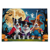 Grand Sac Cadeau Collies frontalières Chiens Citrouille Halloween D (Devant)