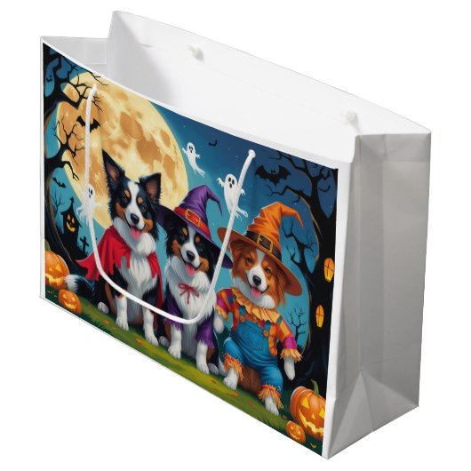 Grand Sac Cadeau Collies frontalières Chiens Citrouille Halloween D (Devant Angle)