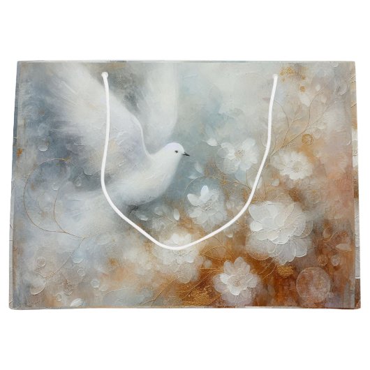 Grand Sac Cadeau Colombe de mariage florale (Devant)