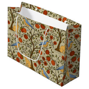 Grand Sac Cadeau Conception d'arbres bruns avec des pommes oranges