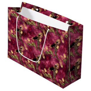 Grand Sac Cadeau Conception de la série Burgundy et Gold Leopard 1