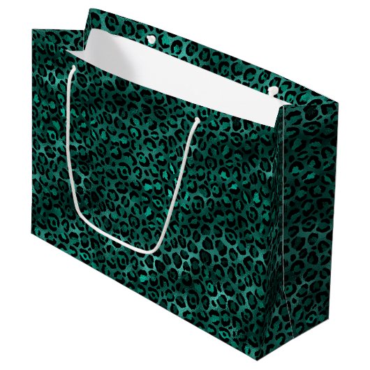 Grand Sac Cadeau Conception de la série Léopard sarcelle et or 5 (Devant Angle)