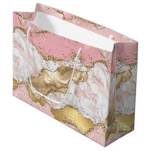 Grand Sac Cadeau Conception de marbre rose en or de luxe