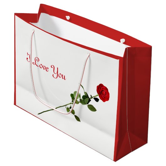 Grand Sac Cadeau Conception de rose rouge je t'aime (Devant Angle)